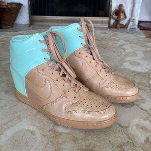 NIKE DUNK Sky HI VT QS Wedge Vachetta Tan Leather & Artic Green Patent Leather